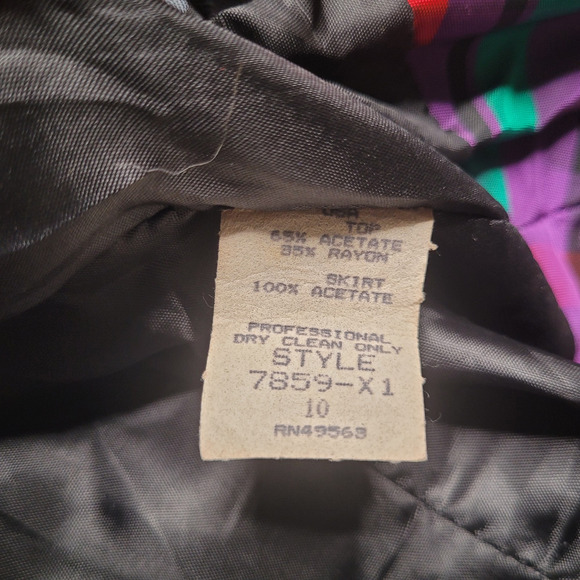 VTG Victor Costa Dress Womens 2 XS Velvet Plaid Strapless Bow Party Colorful 80s - Picture 10 of 13